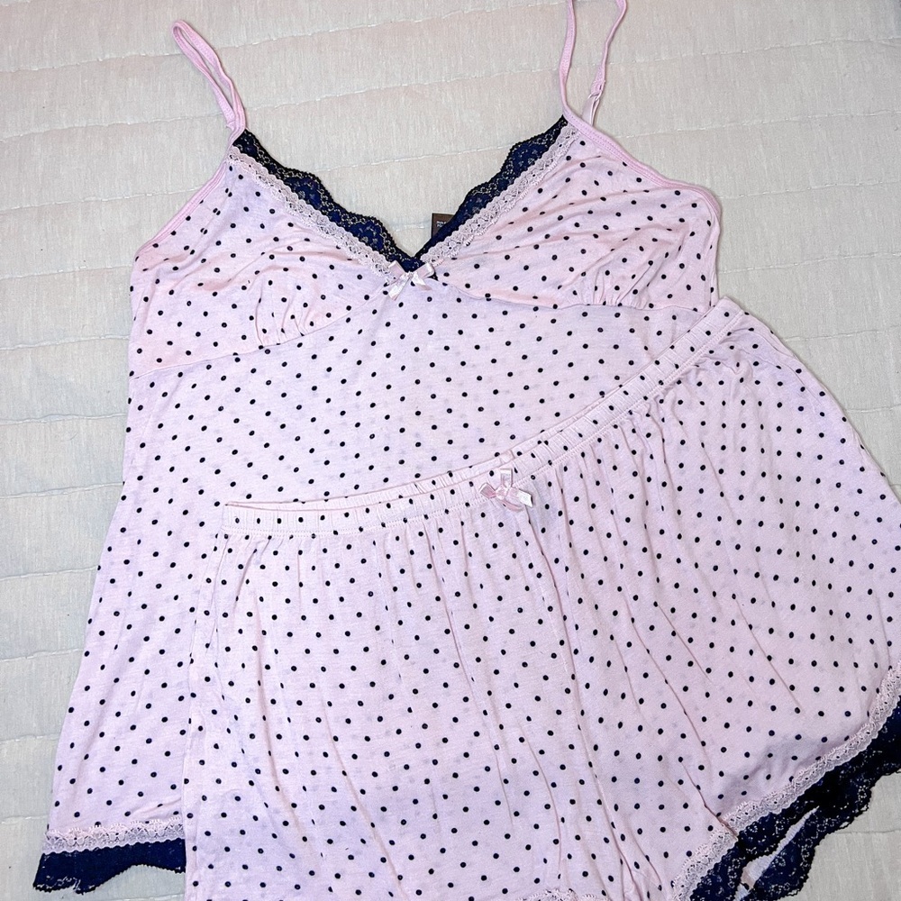 Rene Rofe Polka Dot Pink Lace Trimmed Sleepwear Set Size Large